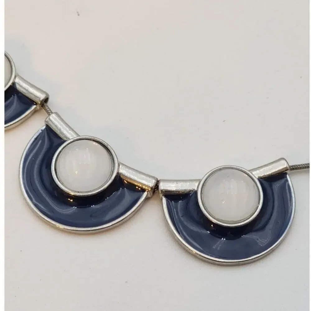 Vintage Charming Charlie Necklace and Earring Jewelry Set Navy White Classic